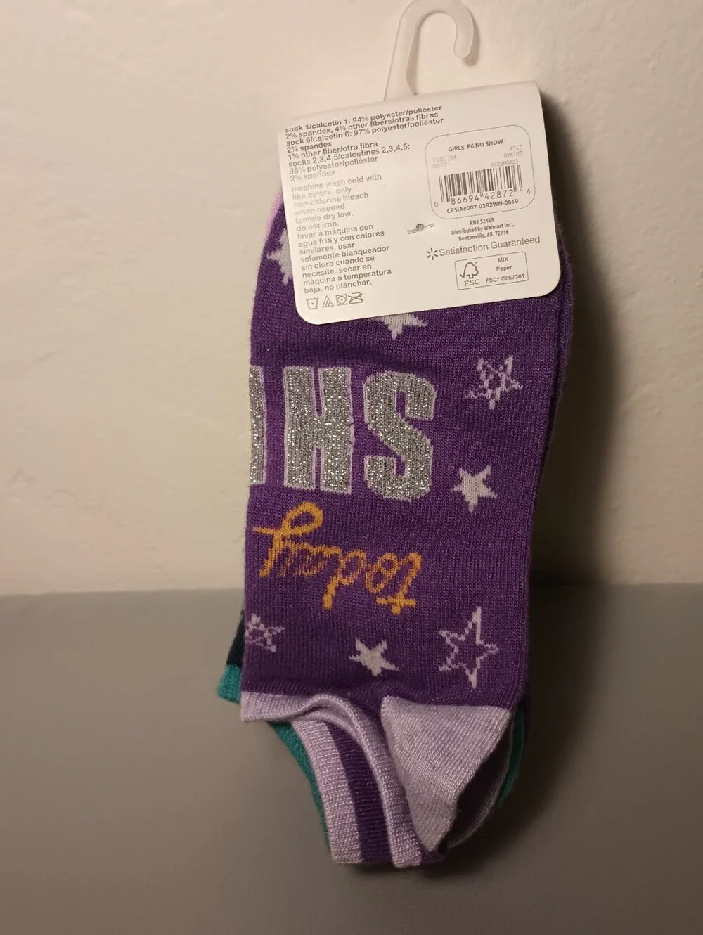 Wonder Nation Girls' No Show Socks